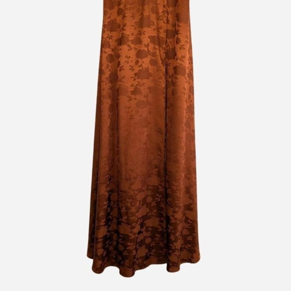 Lulus Simply Dreamy Rust Orange Satin Jacquard Maxi Dress Size Medium - Picture 7 of 8